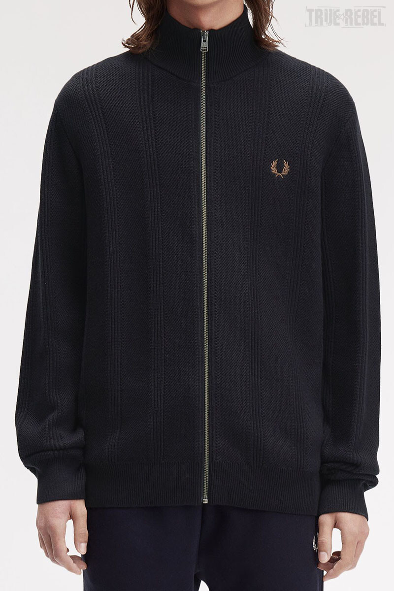 Fred Perry Textured Zip Through Cardigan Black