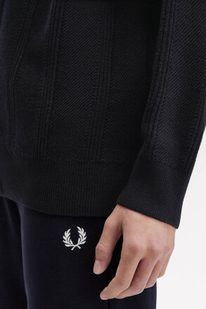 Fred Perry Textured Zip Through Cardigan Black