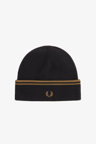 Fred Perry Twin Tipped Merino Wool Beanie Black Shaded Stone