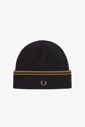 Fred Perry Twin Tipped Merino Wool Beanie Black Shaded Stone