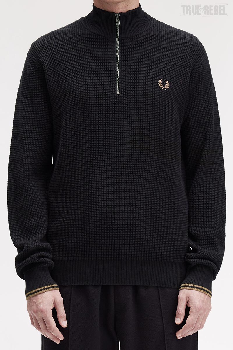 Fred Perry Waffle Stitch Half Zip Black
