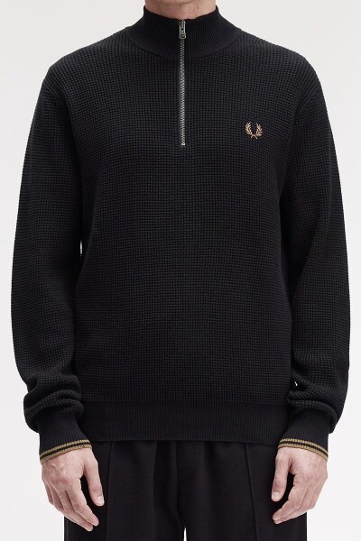 Fred Perry Waffle Stitch Half Zip Black