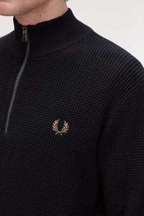 Fred Perry Waffle Stitch Half Zip Black
