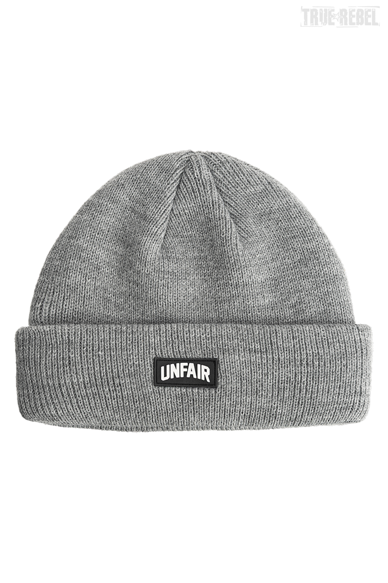 Unfair Curved Patch Beanie Grey Melange