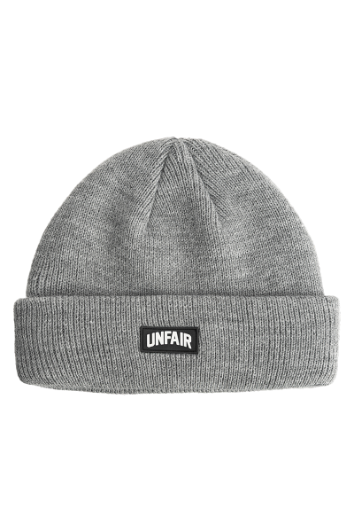 Unfair Curved Patch Beanie Grey Melange