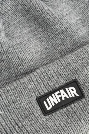 Unfair Curved Patch Beanie Grey Melange