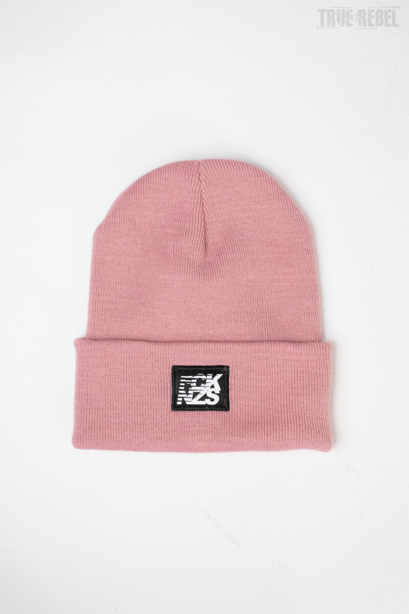 True Rebel Beanie FCK NZS Stripes Dusty Pink