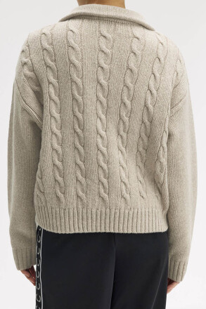 Fred Perry Ladies Half Zip Cable Knit Jumper Warm Oat Marl