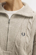 Fred Perry Ladies Half Zip Cable Knit Jumper Warm Oat Marl