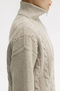 Fred Perry Ladies Half Zip Cable Knit Jumper Warm Oat Marl