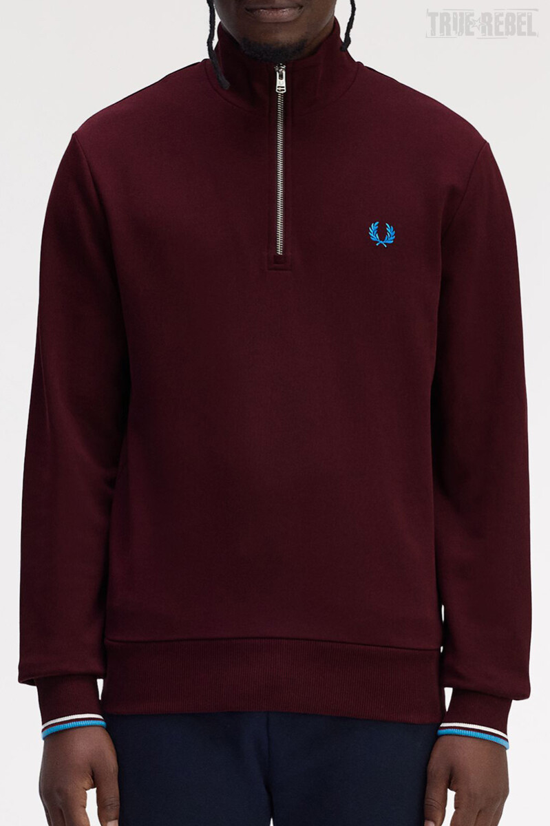 Fred Perry Halfzip Sweater Oxblood Ecru box