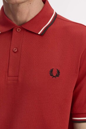 Fred Perry Twin Tipped Polo Shirt Burnt Red Ecru