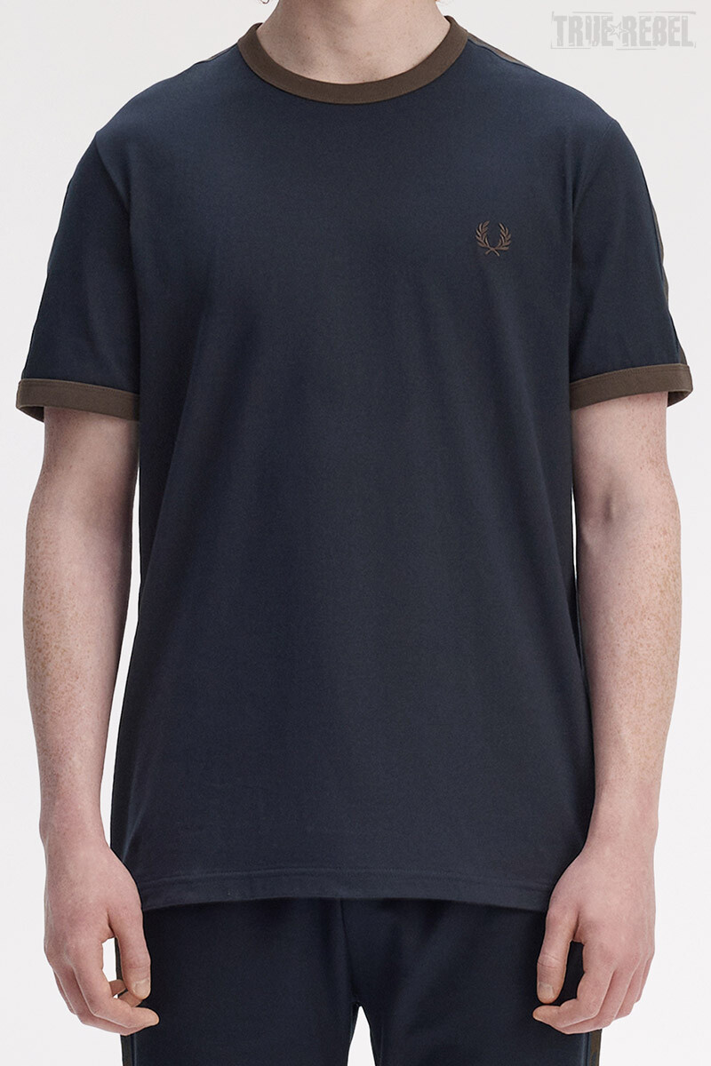 Fred Perry Contrast Tape Ringer T-Shirt Navy Burnt Tobacco
