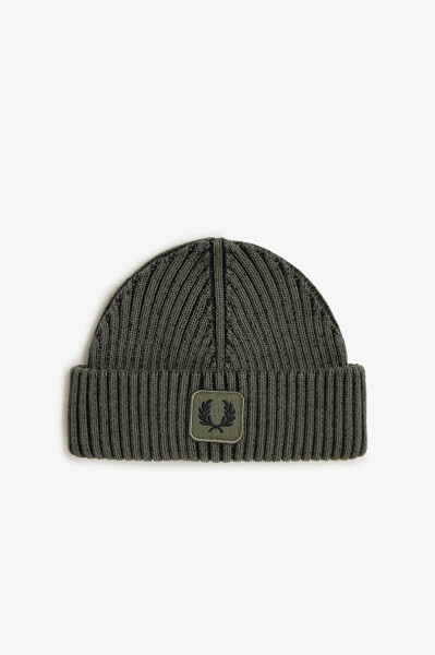 Fred Perry Cotton Ribbed Beanie LW Green Black