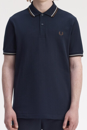 Fred Perry Twin Tipped Polo Shirt Navy Warm Oat