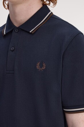Fred Perry Twin Tipped Polo Shirt Navy Warm Oat