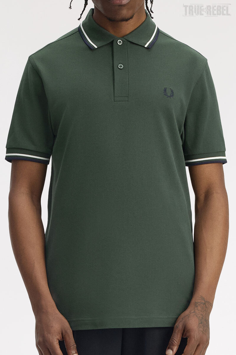 Fred Perry Twin Tipped Polo Shirt Court Green Snow White
