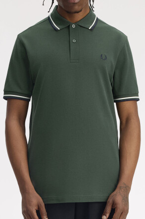 Fred Perry Twin Tipped Polo Shirt Court Green Snow White