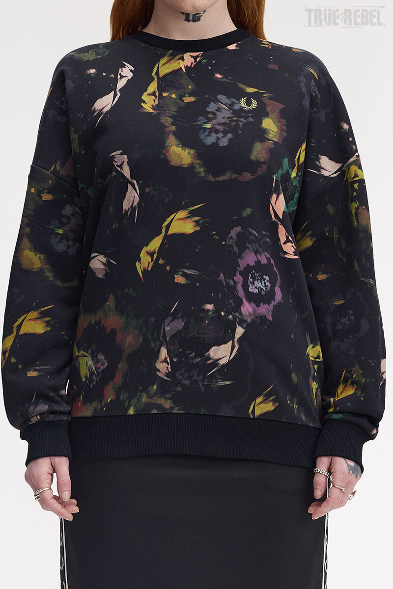Fred Perry Floral Print Sweater Black