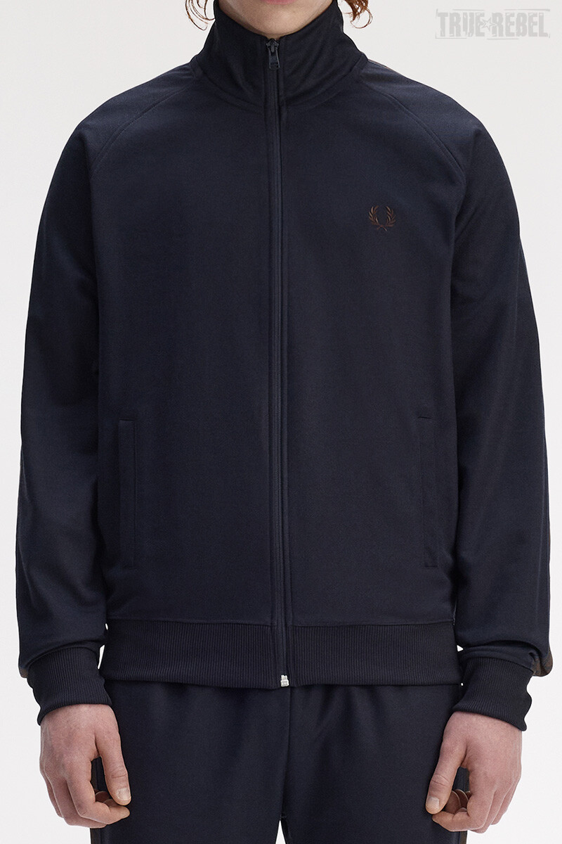 Fred Perry Contrast Tape Track Jacket Navy Burnt Tobacco