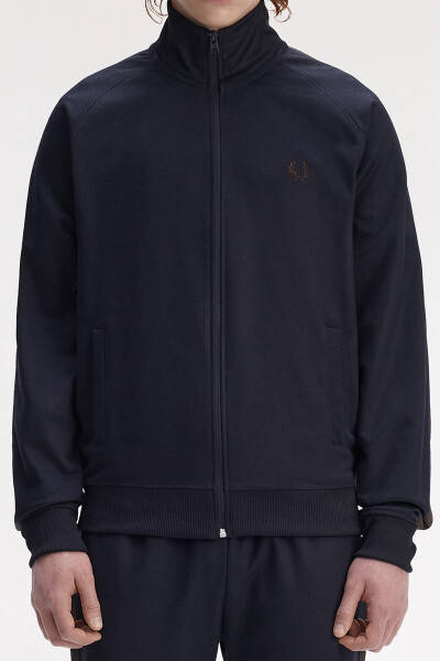 Fred Perry Contrast Tape Track Jacket Navy Burnt Tobacco