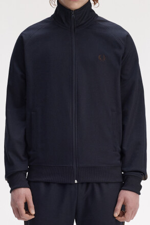 Fred Perry Contrast Tape Track Jacket Navy Burnt Tobacco