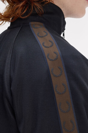 Fred Perry Contrast Tape Track Jacket Navy Burnt Tobacco