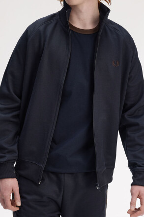 Fred Perry Contrast Tape Track Jacket Navy Burnt Tobacco
