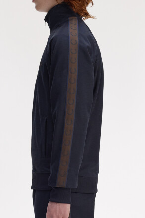 Fred Perry Contrast Tape Track Jacket Navy Burnt Tobacco