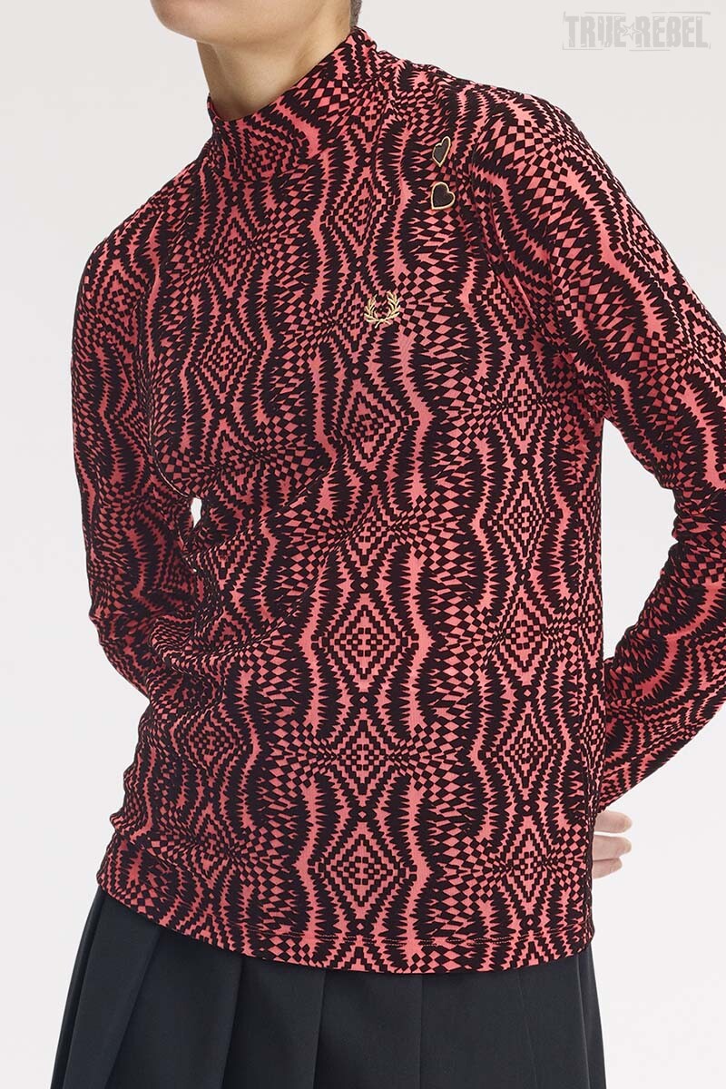 Fred Perry Amy Winehouse Flock Print Mesh Top Flamingo Tan