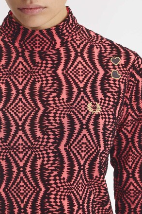 Fred Perry Amy Winehouse Flock Print Mesh Top Flamingo Tan