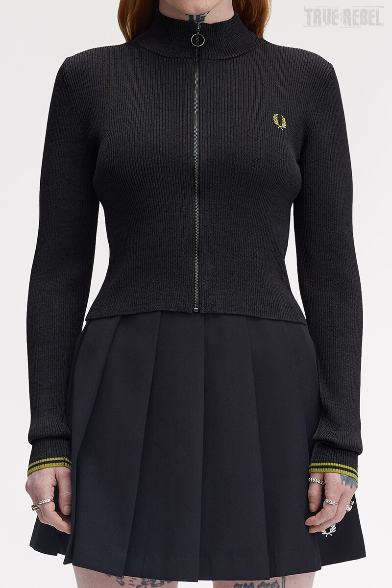 Fred Perry Zip Through Metallic Ribbed Jumper Anchor Grey
