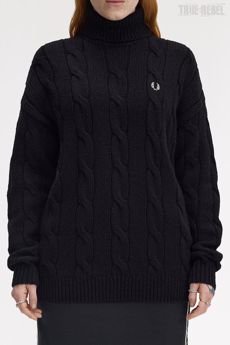 Fred Perry Ladies Roll Neck Cable Knit Jumper Black