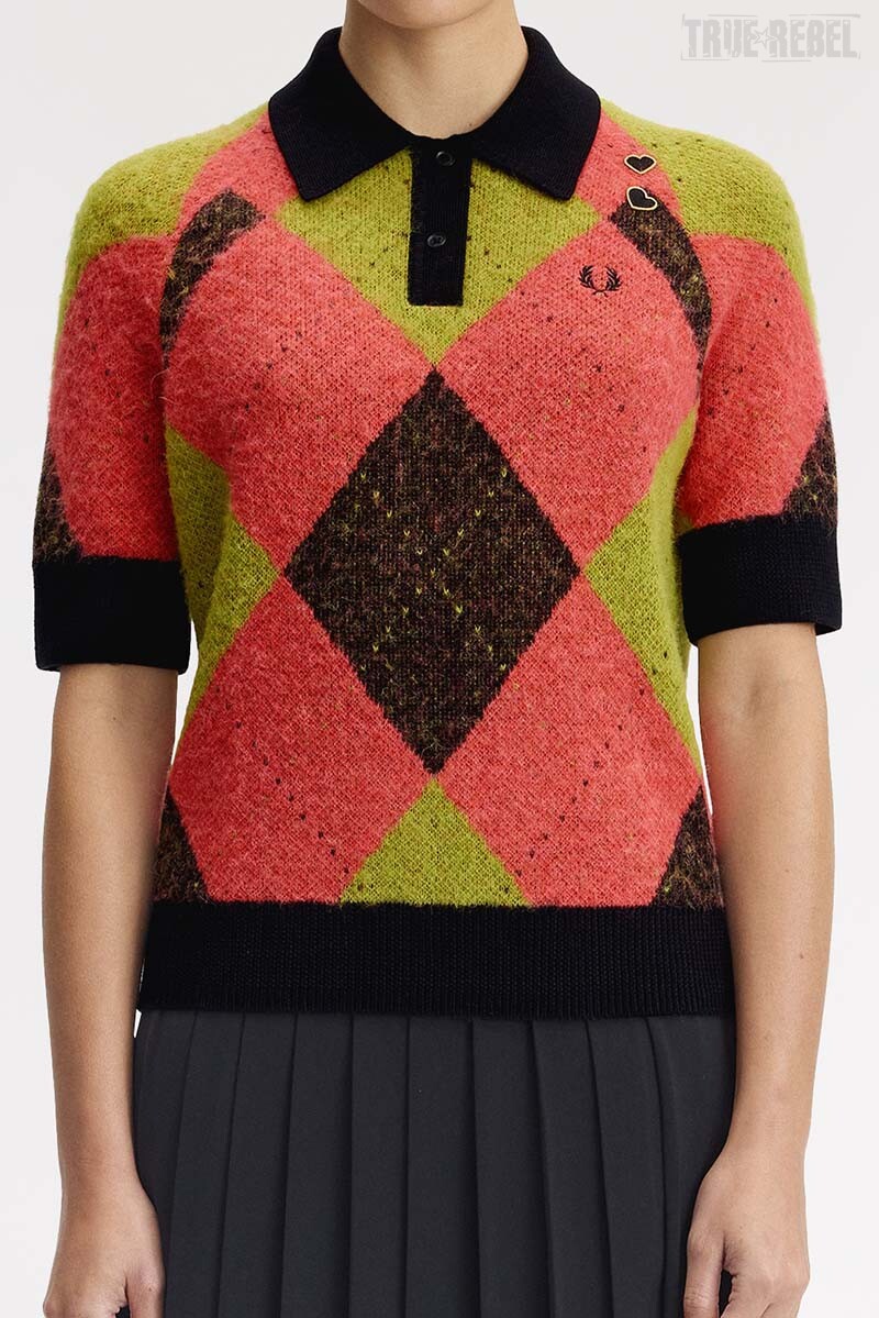 Fred Perry Amy Brushed Argyle Knitted Shirt Flamingo Tan