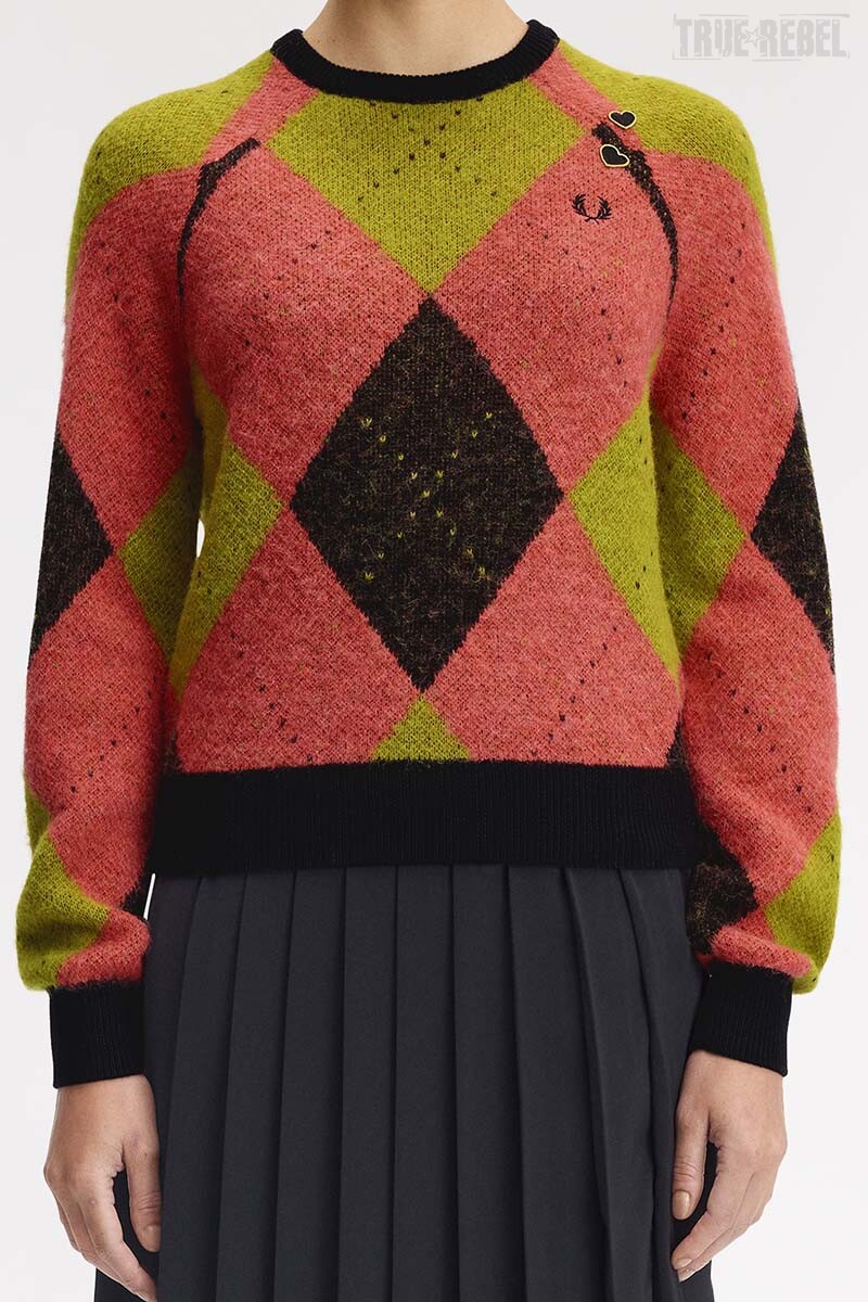 Fred Perry Amy Brushed Argyle Knitted Jumper Flamingo Tan