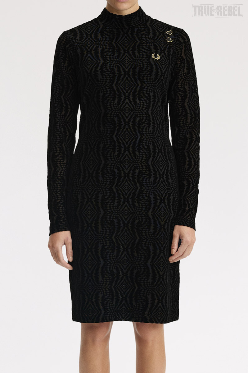 Fred Perry Amy Winehouse Flock Print Mesh Dress Black