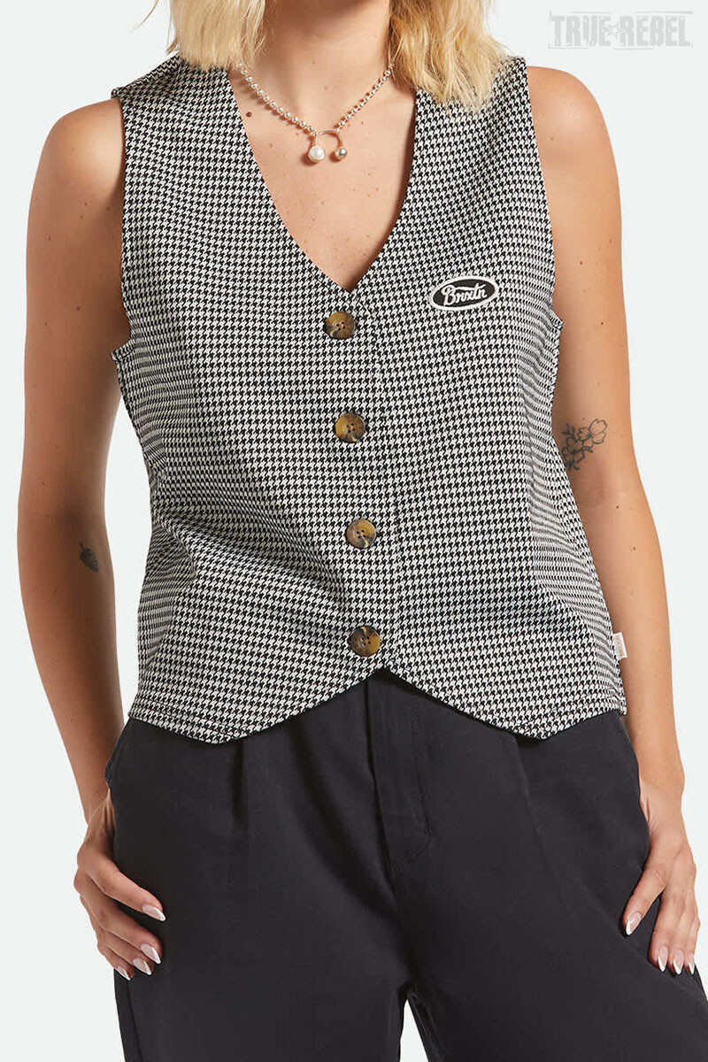 Brixton Ladies Houndstooth Leisure Vest Winter White Black