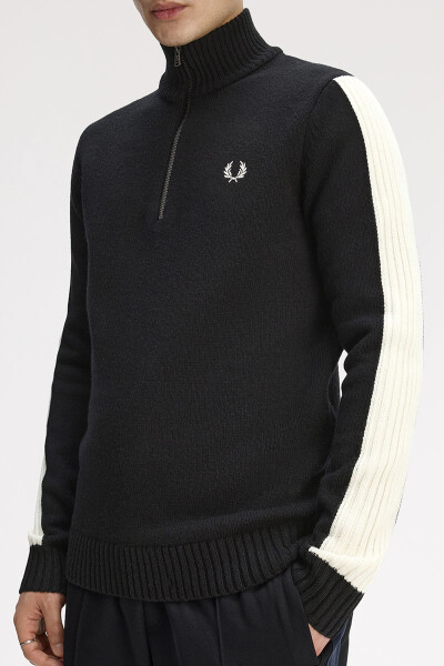 Fred Perry Ribbed Sleeve Half Zip Jumper Black