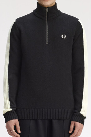 Fred Perry Ribbed Sleeve Half Zip Jumper Black