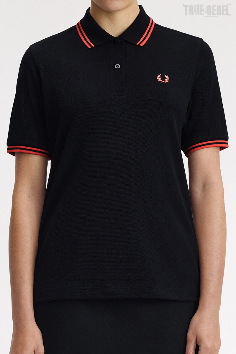 Fred Perry Ladies Twin Tipped Polo Black Flamingo Tan