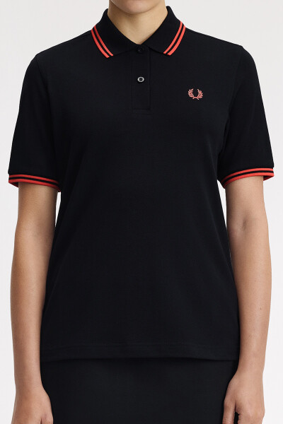 Fred Perry Ladies Twin Tipped Polo Black Flamingo Tan