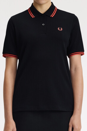Fred Perry Ladies Twin Tipped Polo Black Flamingo Tan