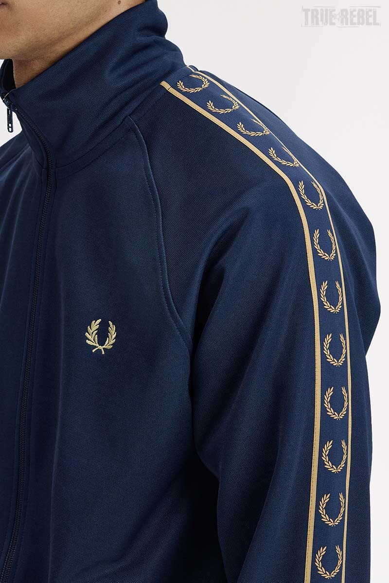 Fred Perry Contrast Tape Track Jacket Tennis Blue Champagne