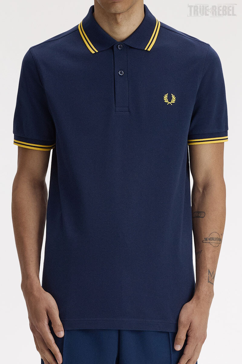 Fred Perry Twin Tipped Polo Shirt Tennis Blue Lemon Barley