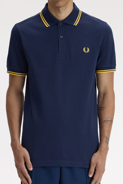 Fred Perry Twin Tipped Polo Shirt Tennis Blue Lemon Barley