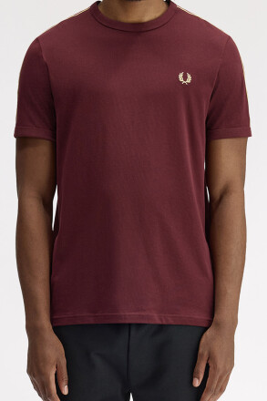 Fred Perry Contrast Tape Ringer T-Shirt Oxblood Champagne