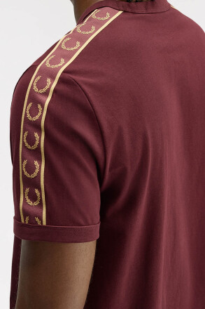 Fred Perry Contrast Tape Ringer T-Shirt Oxblood Champagne