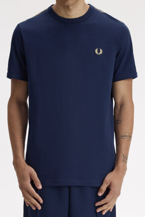Fred Perry Contrast Tape Ringer T-Shirt Tennis Blue Champagne