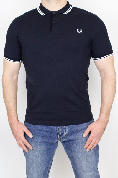 Fred Perry Polo Shirt Twin Tipped Navy/White